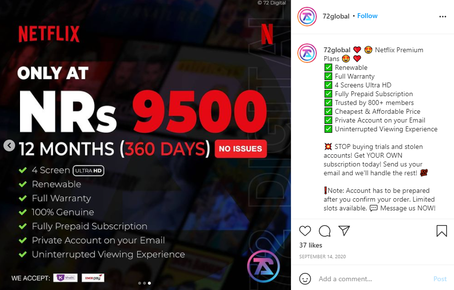 Make an account on Netflix in Nepal via Instagram