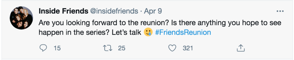 tweet about friends reunion